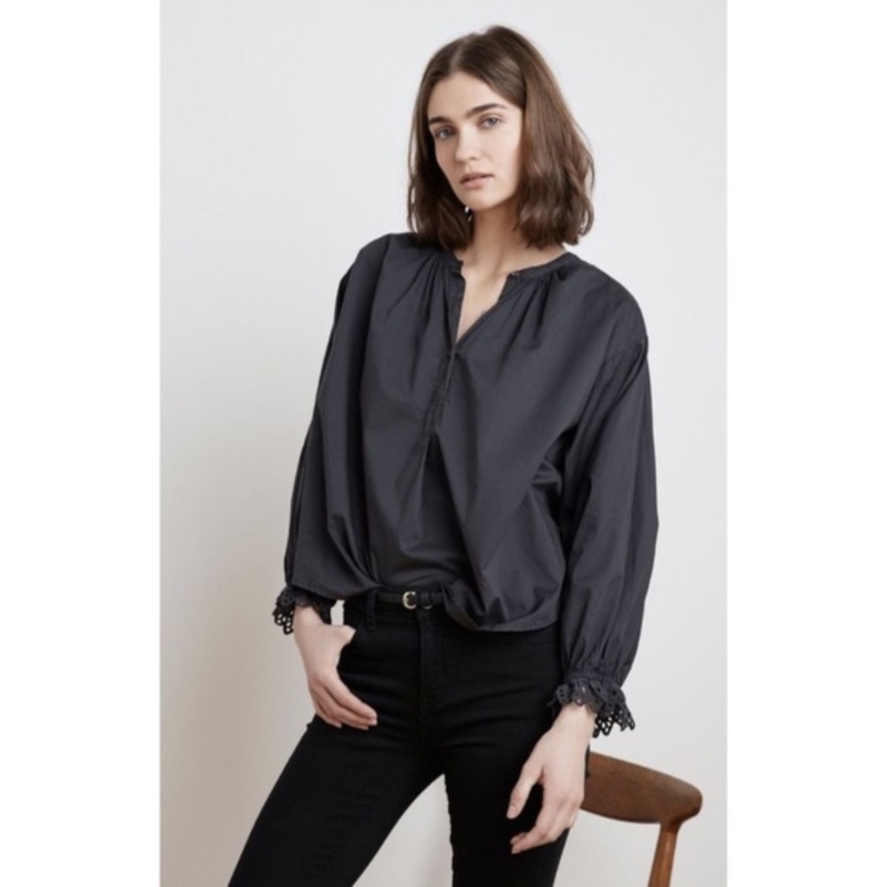 NWT Velvet by Graham & Spencer Jacoba Blouse in Charcoal